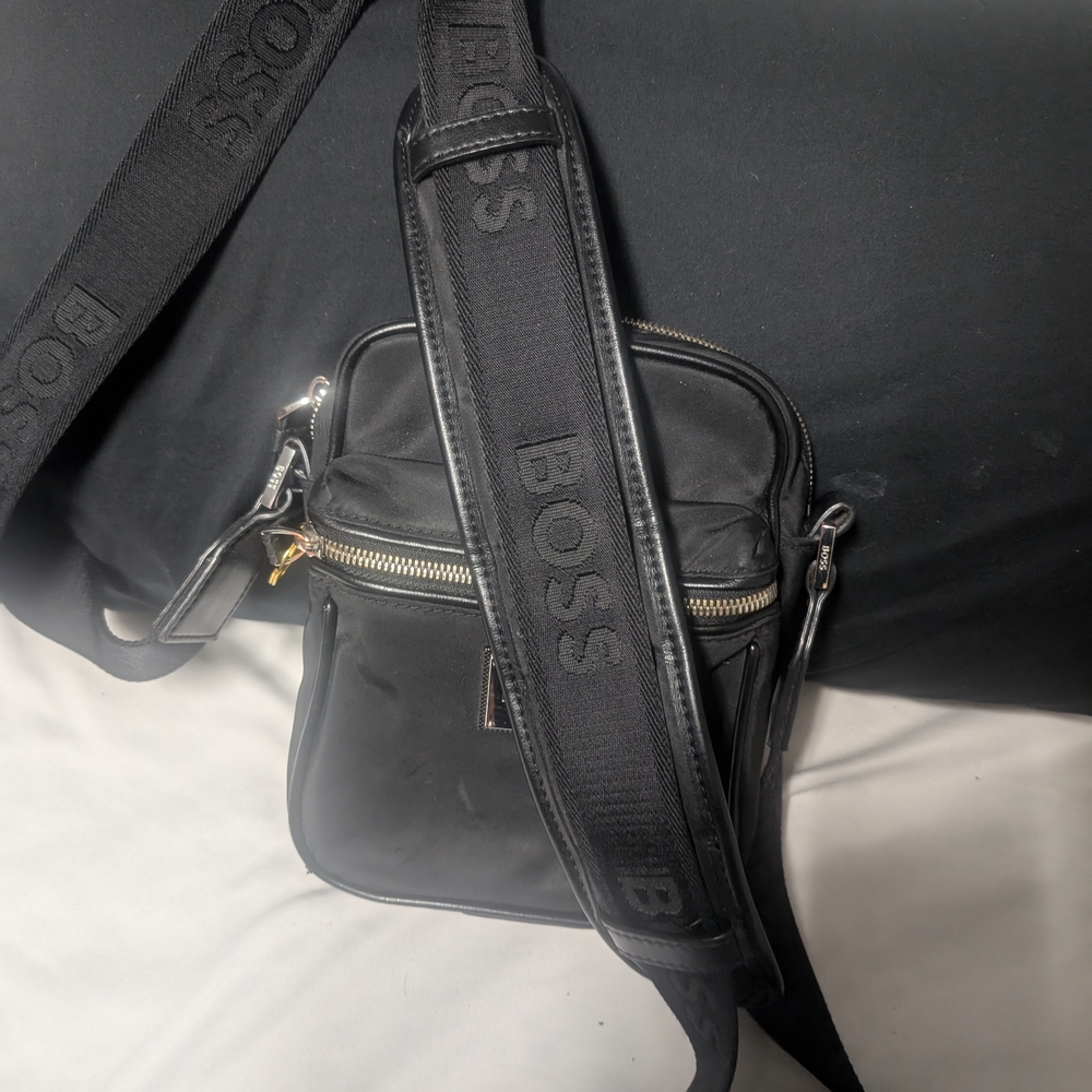 Boss Black Messenger Bag with Silver Accents